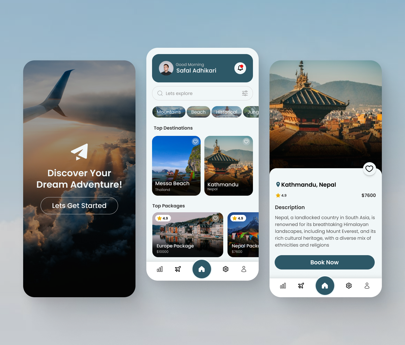 Travel booking app prototype – intuitive and minimal UI